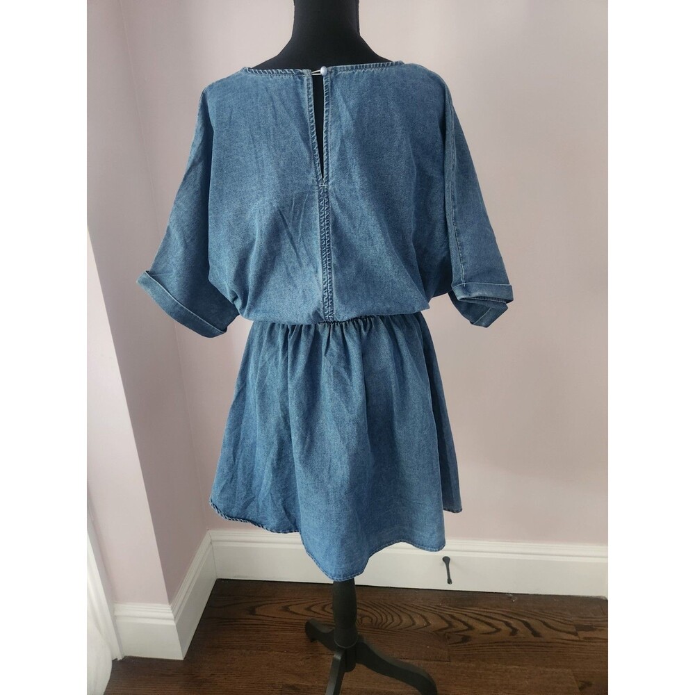 NWT CUPSHE Denim Mini Dress Women’s V Neck Smocked Waist Short Sleeve XL - Picture 7 of 12